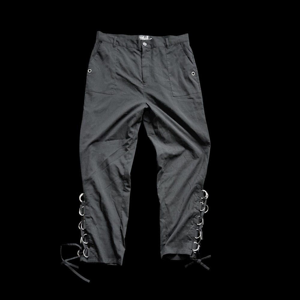 Hell Bunny Black Goth Punk Lace Up D-Ring Trousers Pants XL UK16 HLB50247